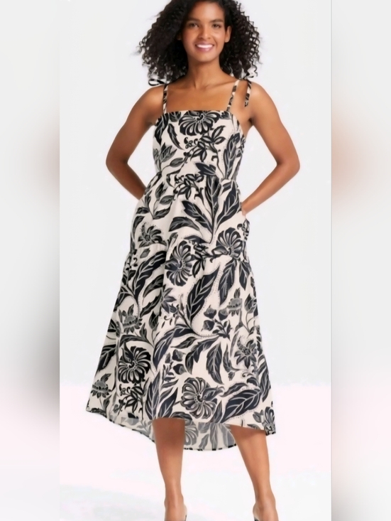 Who What Wear Dresses & Skirts - Who What Wear Black Floral Tie-Strap Midi Dress Size Medium